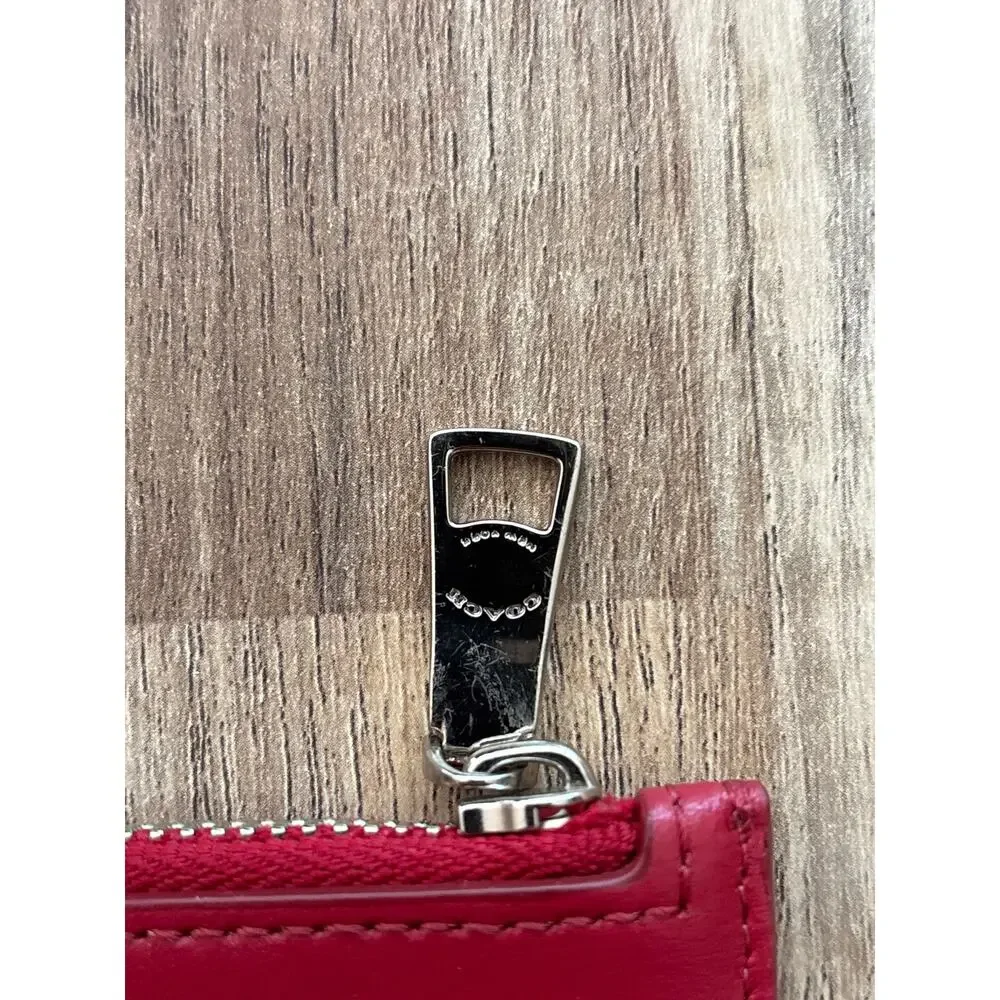 Coach Red Leather Slim Top Zip Wallet Clutch Accessory Pouch